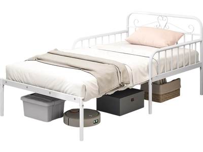 Costway Extendable Metal Daybed Twin Bed Frame Guardrails Armrests White 589627413 New