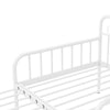 Close-up of the white metal daybed's guardrails and armrests, featuring a modern design for added elegance and support.