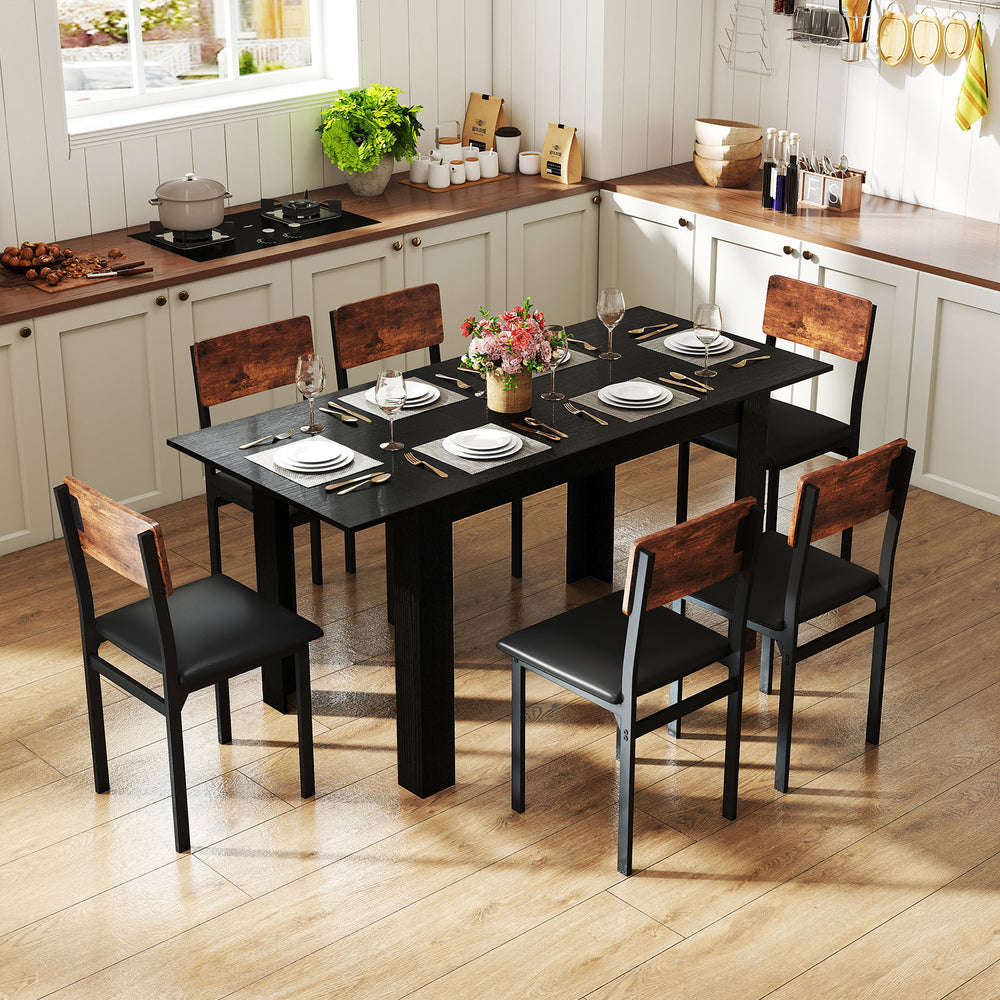 Extendable Dining Table for 4-8 People 47"-62" Large Rectangular Kitchen Table-Black - Gallery View 1 of 11