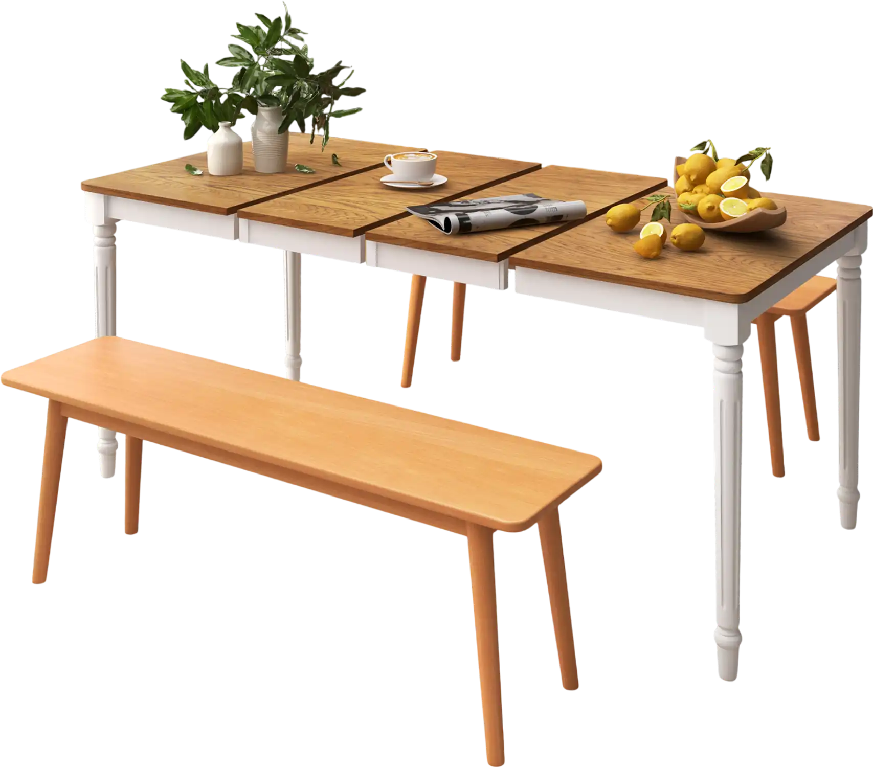 Costway Extendable Dining Table for 4-8 People White Rubber Wood Legs 51276894 New