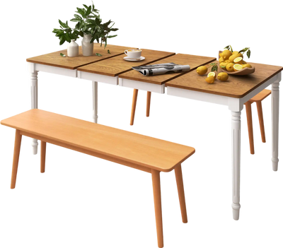 Costway Extendable Dining Table for 4-8 People White Rubber Wood Legs 51276894 New