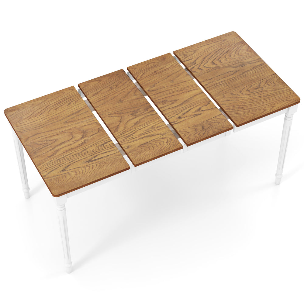 Extendable dining table with oak wood veneer and rubber wood legs, adjustable for 4-8 people, ideal for dining rooms.