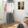 Extendable foldable heavy-duty clothing coat rack stand with adjustable height, featuring a stable triangular base and.