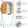 Extendable foldable heavy-duty clothing coat rack with adjustable height, steel tubes, and wheels for easy mobility.
