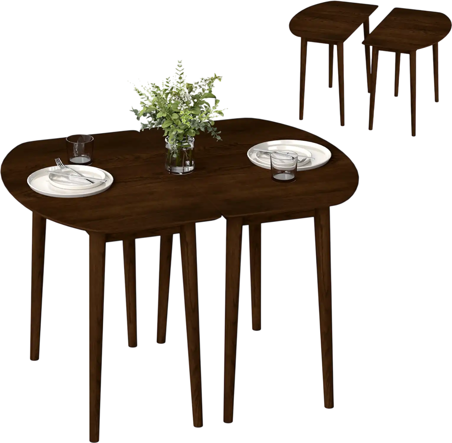 Costway Extendable Oval Dining Table Set for 4-6 w/ 2 Half-Round Tables 50753639 New