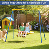 Extra large heavy duty A-frame steel swing stand with two children swinging, suitable for various swings in a backyard.