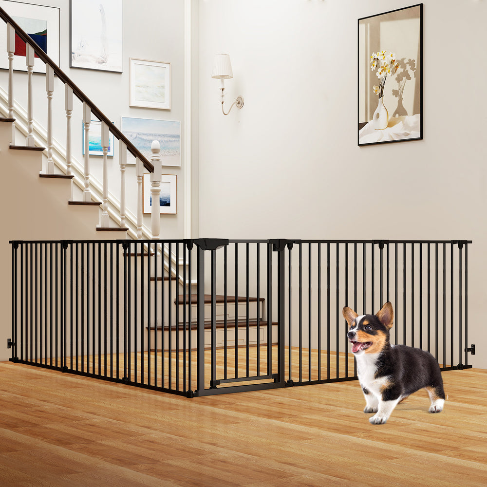 Extra Wide Baby Gate Fits 34.5-154" Openings 6-Panel Adjustable Pet Safety Fence-Black - Gallery View 1 of 10