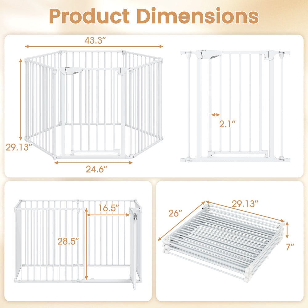 Dimensions of the Extra Wide Baby Gate, adjustable from 34.5-154", with a strong metal frame for safety and versatility.