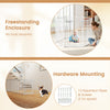 6-panel adjustable baby gate in white, expands 34.5-154", designed for safety as a playpen or pet barrier.