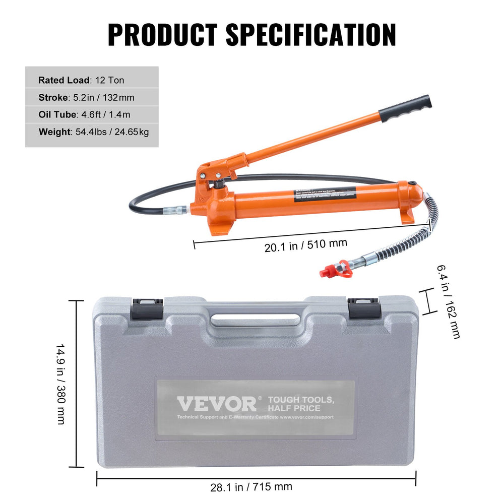 Vevor Hydraulic Ram Kit 12 Ton Air Pump Lift Porta Power for Auto Body and Frame Repair New