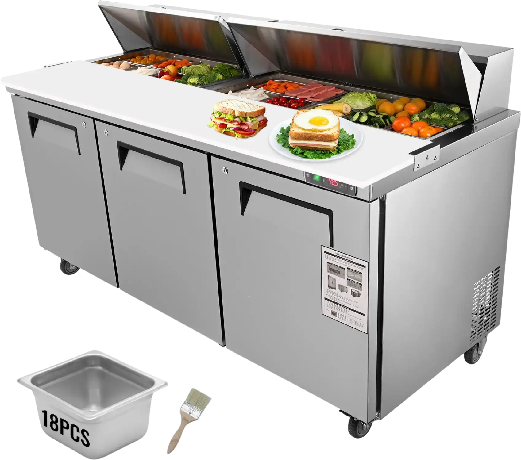 Vevor Refrigerated Prep Table 17.73 Cu. Ft. Commercial 3-Door Food Prep Fridge 72
