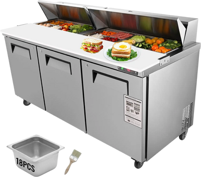Vevor Refrigerated Prep Table 17.73 Cu. Ft. Commercial 3-Door Food Prep Fridge 72