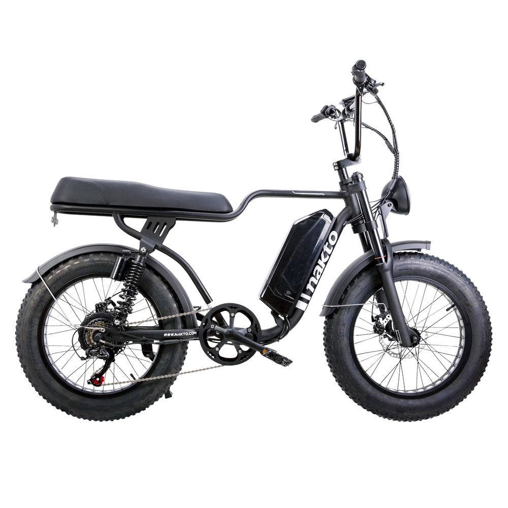 NAKTO F2 Fat Tire Electric Bicycle 6 Speed 20" 500W Motor with Peak 750W 28 MPH 60 Mile Range 48V 16Ah Lithium Battery Black New