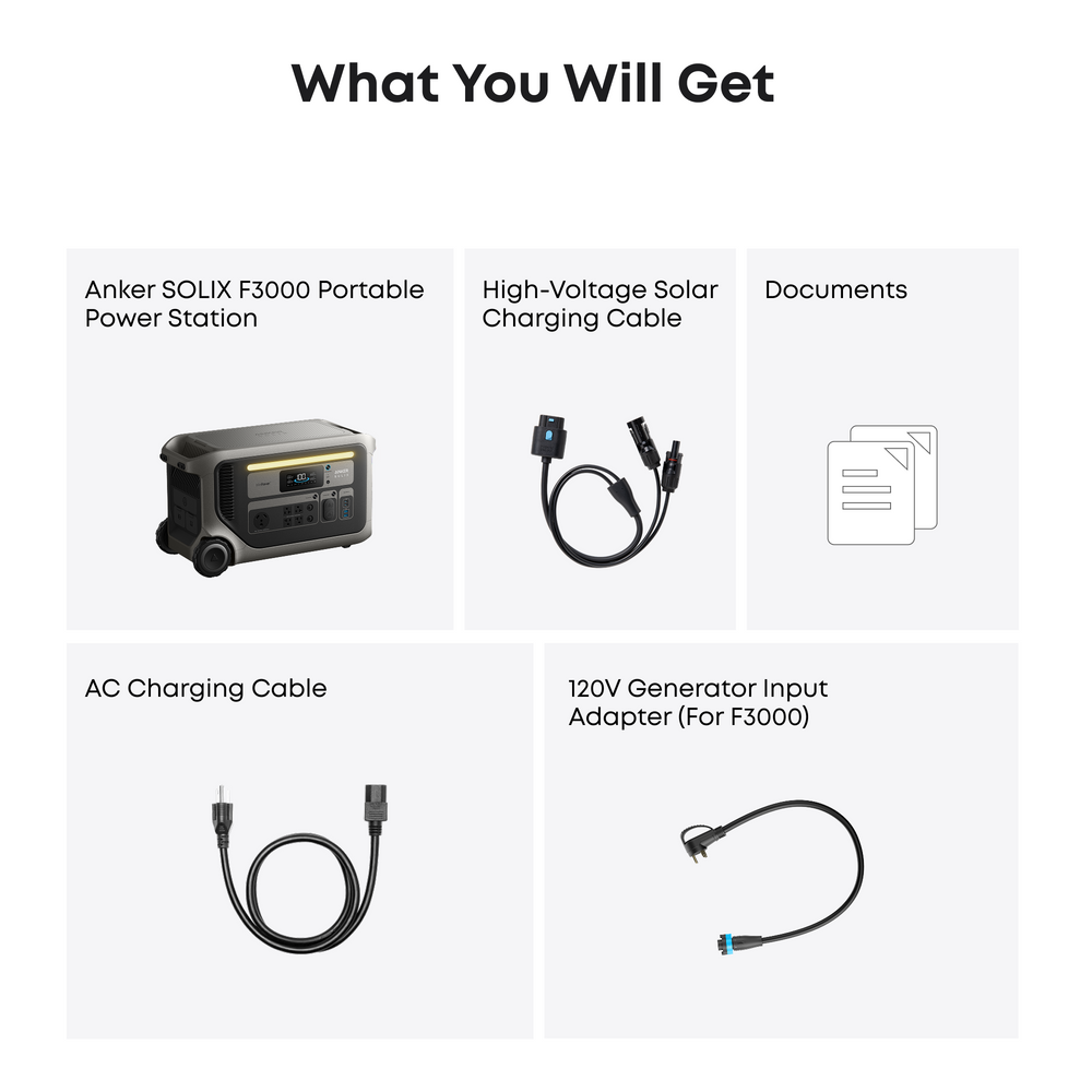 Anker SOLIX F3000 Portable Power Station 3072Wh 3600W with 120V Input Adapter New