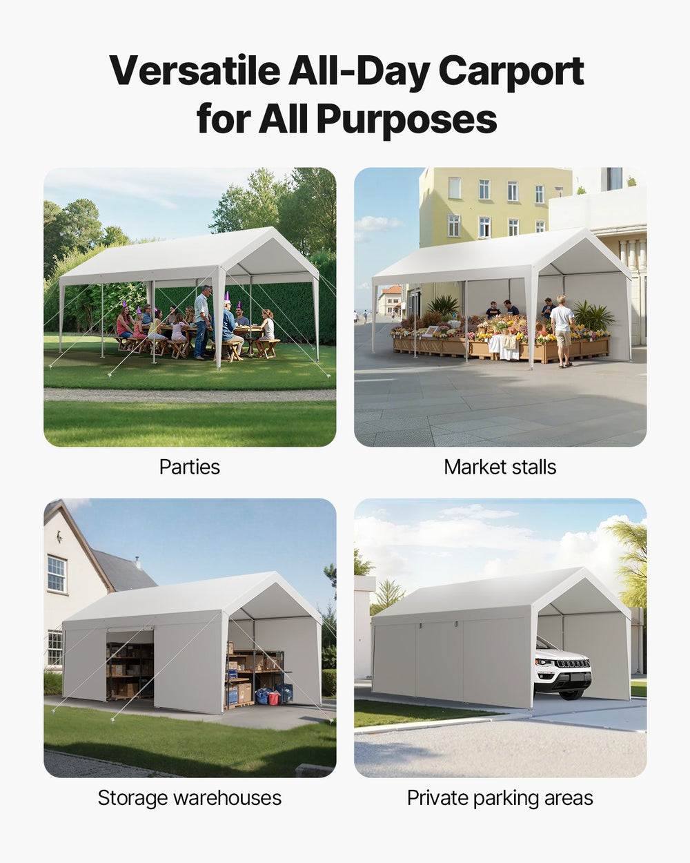 Vevor Carport Canopy 12' x 20' Heavy Duty Waterproof UV Resistant Removable Sidewalls Steel Frame New