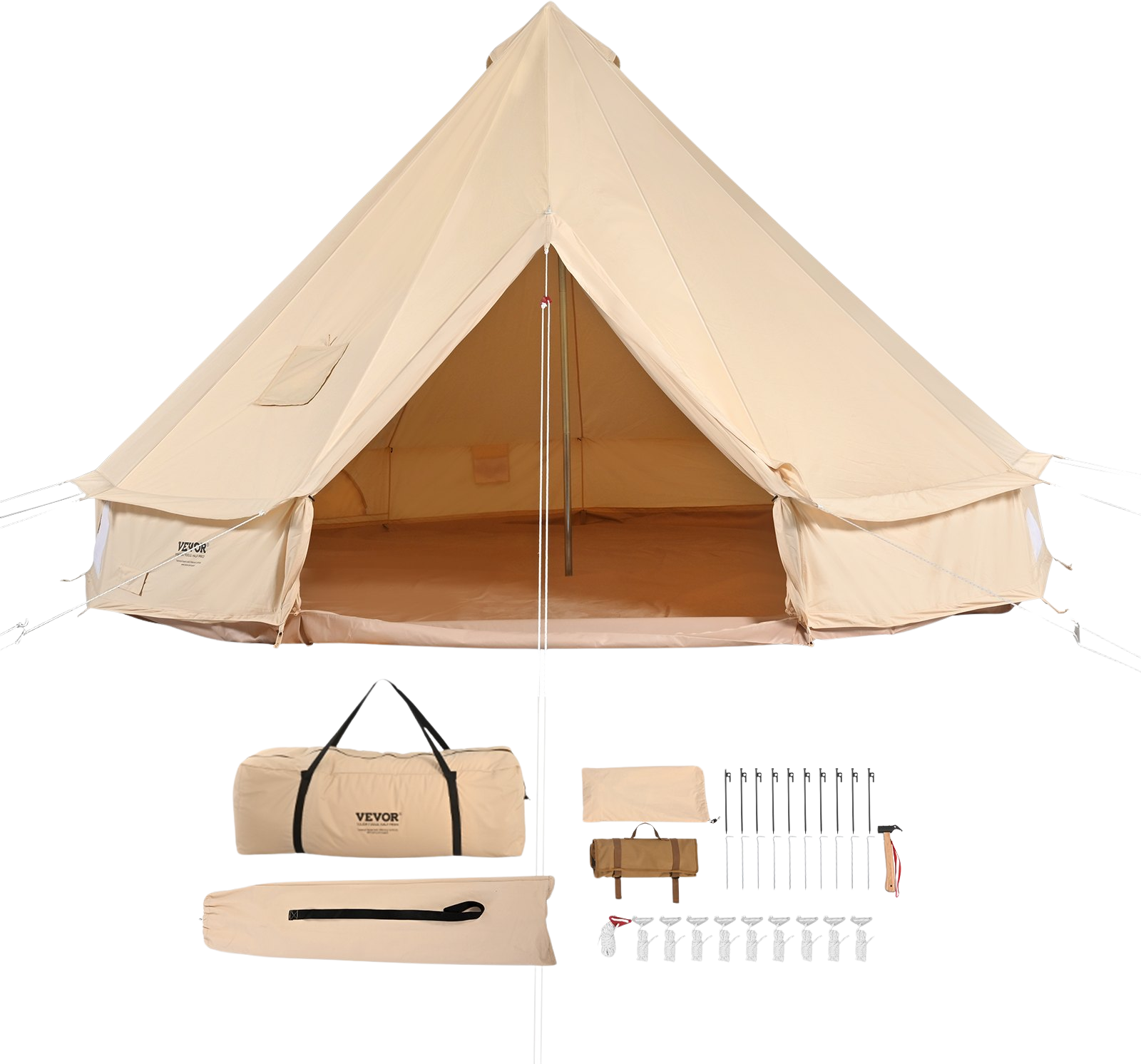 Vevor Bell Tent 9.8' Waterproof Canvas Yurt with Stove Jack and Detachable Side Wall Fits 3-5 People New