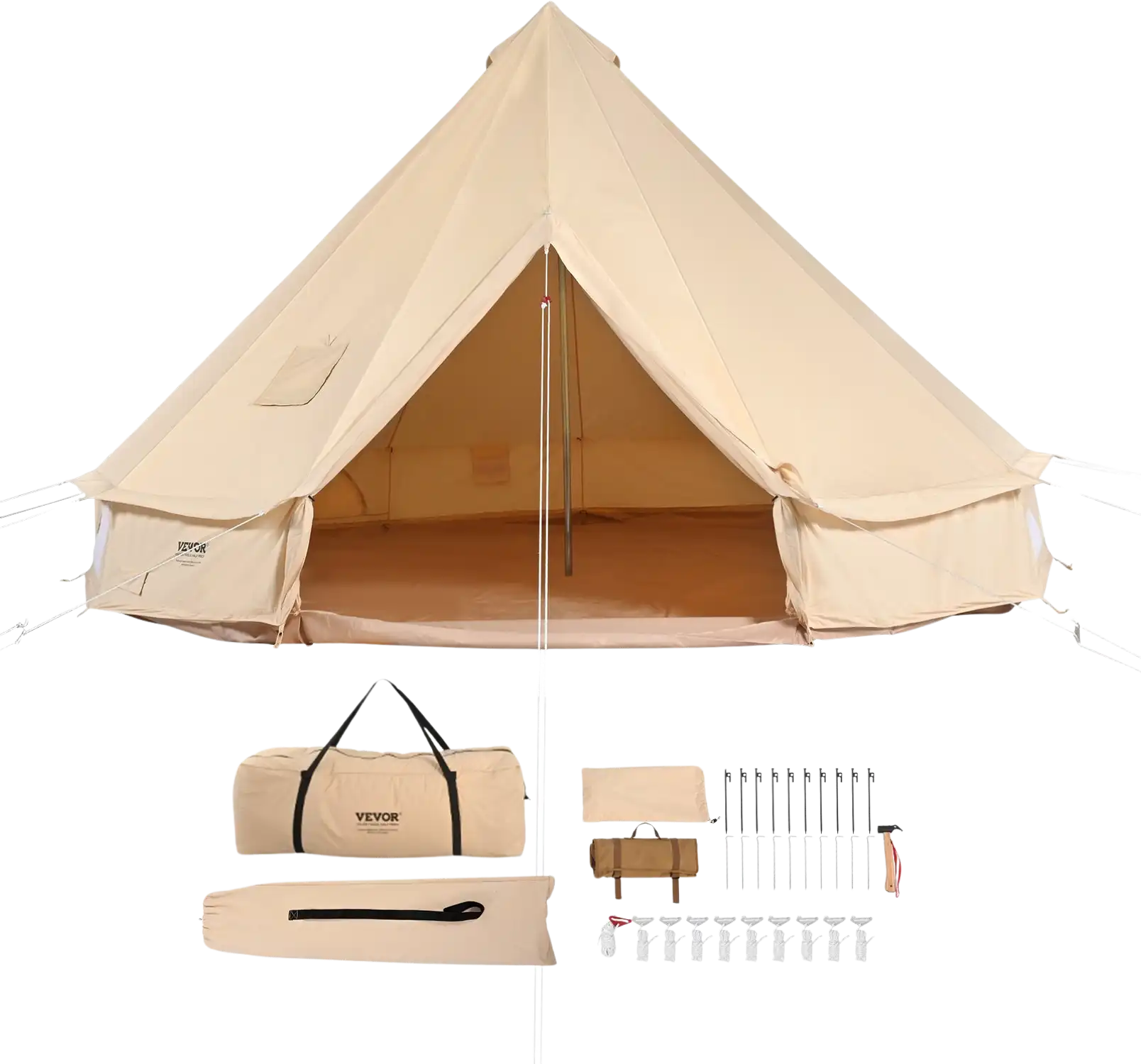Vevor Bell Tent 9.8' Waterproof Canvas Yurt with Stove Jack and Detachable Side Wall Fits 3-5 People New