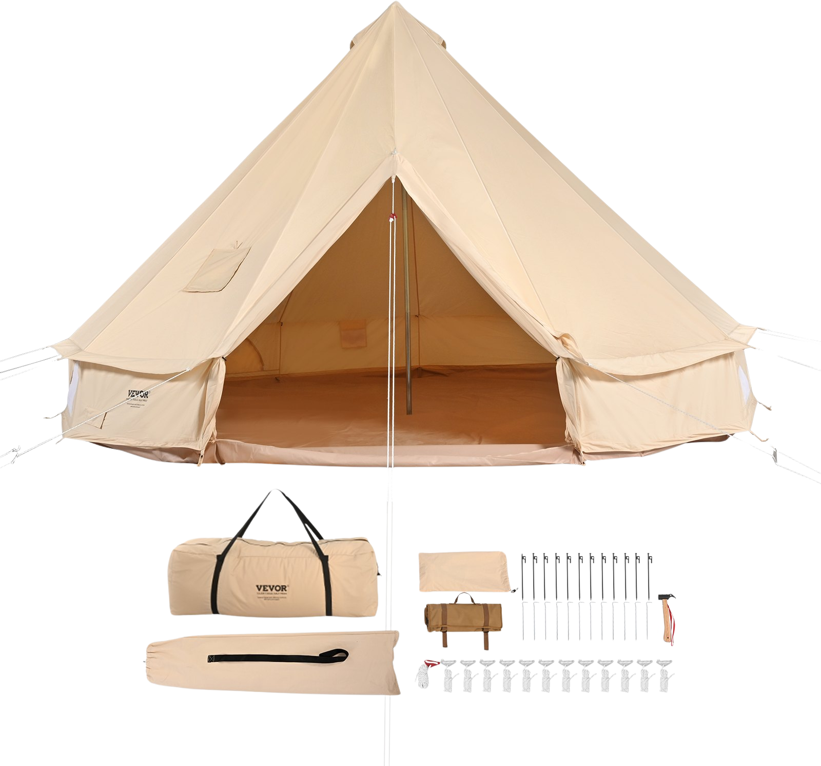 Vevor Bell Tent 16.4' Waterproof Canvas Yurt with Stove Jack and Detachable Side Wall Fits 8-10 People New