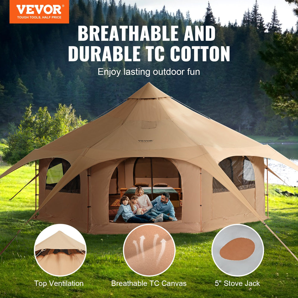 Vevor Bell Tent 16.4' Breathable Canvas Yurt with Stove Jack and Detachable Groundsheet Fits 8 People New