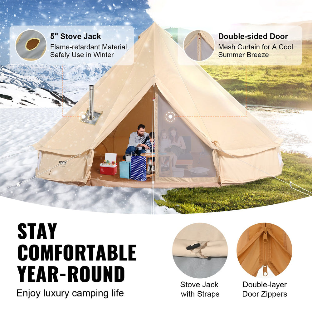 Vevor Bell Tent 19.6' Waterproof Canvas Yurt with Stove Jack and Detachable Side Wall Fits 10-12 People New