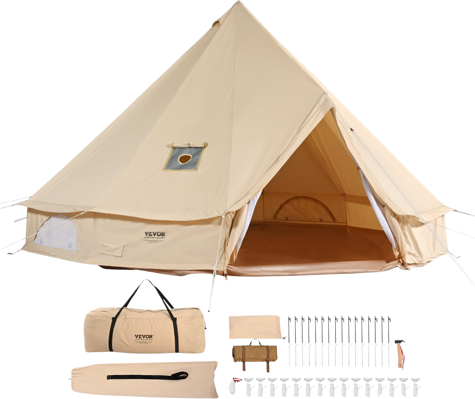 Vevor Bell Tent 22.9' Waterproof Canvas Yurt with Stove Jack and Detachable Side Wall Fits 12 People New