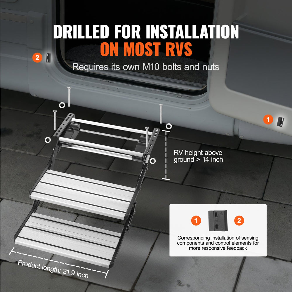 Vevor 2-Step Electric Retractable RV Steps DC12V 440 lbs. Load Aluminum Alloy Non-Slip New