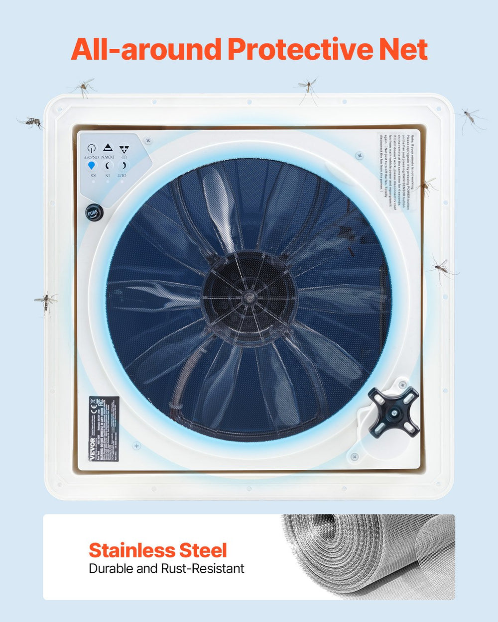 Vevor RV Roof Vent Fan 14" with Remote Reversible Airflow and Rain Sensor New