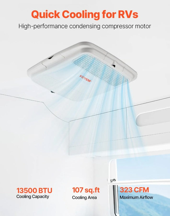 Vevor 13,500 BTU RV Air Conditioner Non-Ducted Rooftop AC Unit Quiet 65 dB New