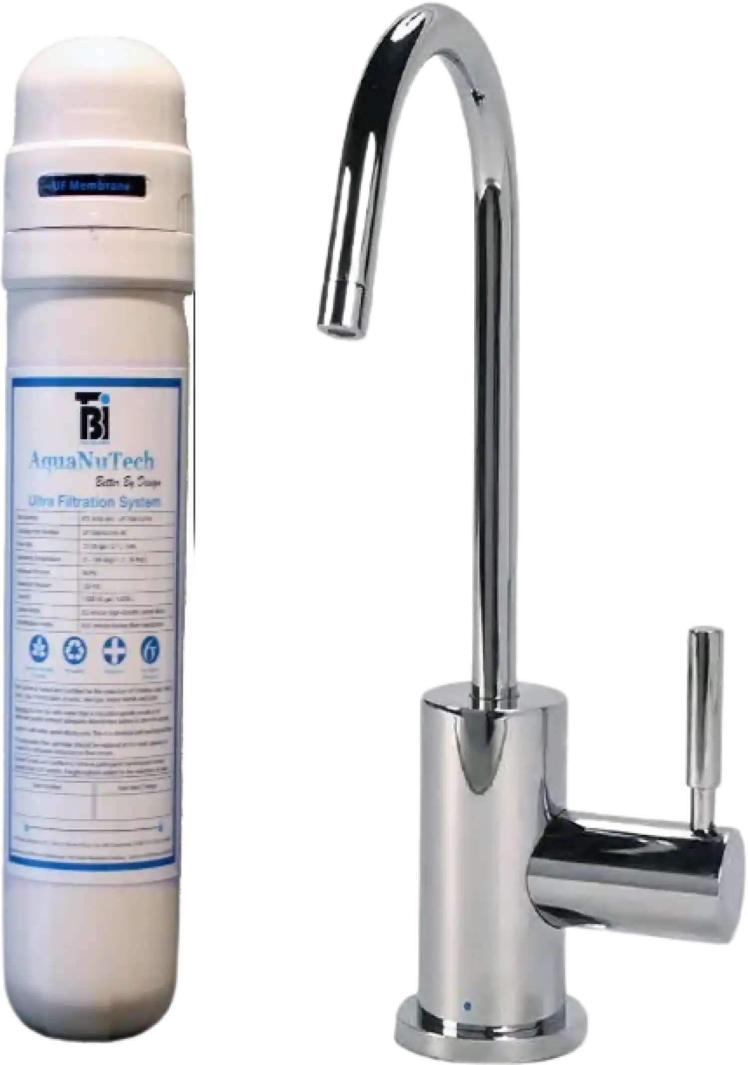 AquaNuTech Filtration System Combo with Contemporary C-Spout Cold Water Faucet New