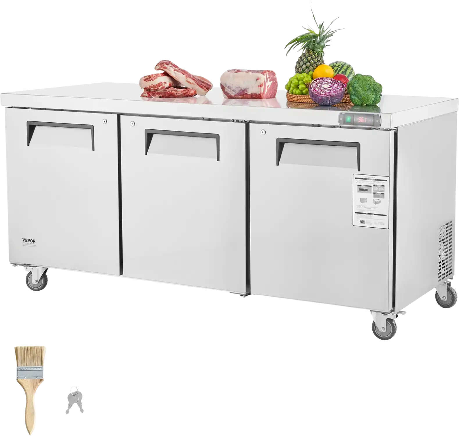 Vevor Refrigerator Prep Table 20 Cu. Ft. Commercial 3-Door 180W 72