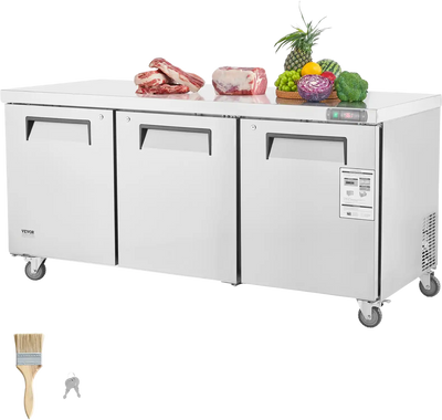 Vevor Refrigerator Prep Table 20 Cu. Ft. Commercial 3-Door 180W 72