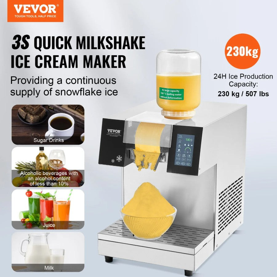 Vevor Commercial Snowflake Ice Machine 507 lbs/Day Stainless Steel Multi-Texture Ice New
