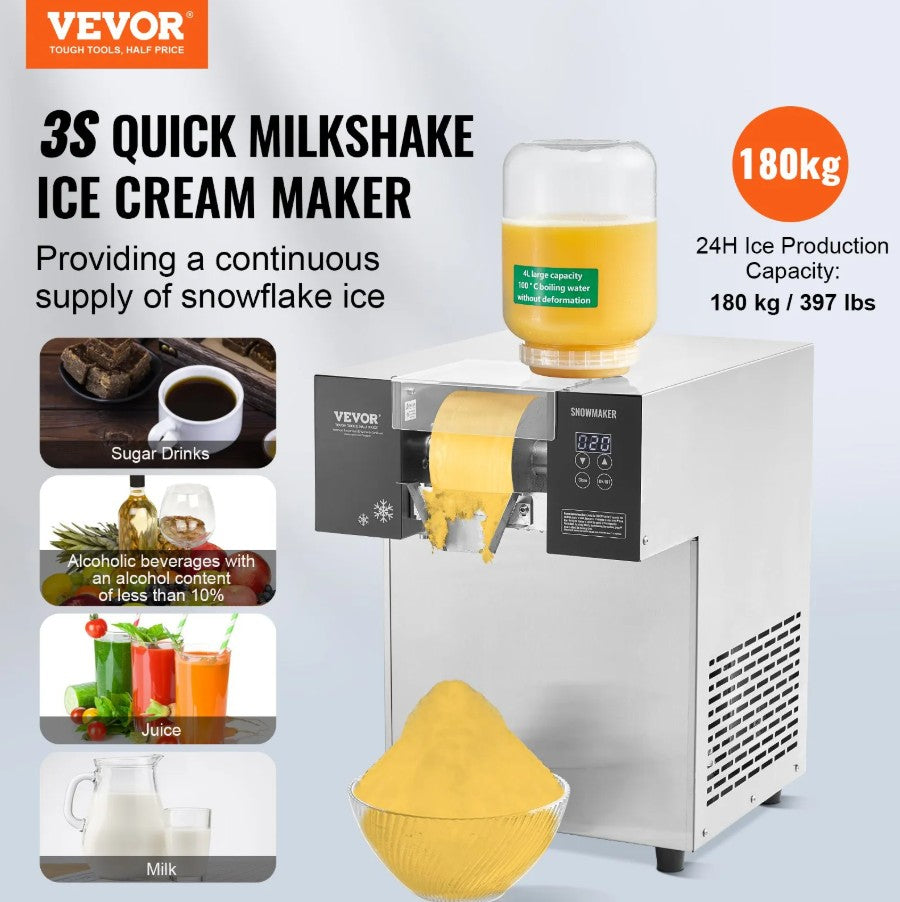 Vevor Commercial Snowflake Ice Machine 397 Lbs/Day Stainless Steel Multi-Texture Ice New