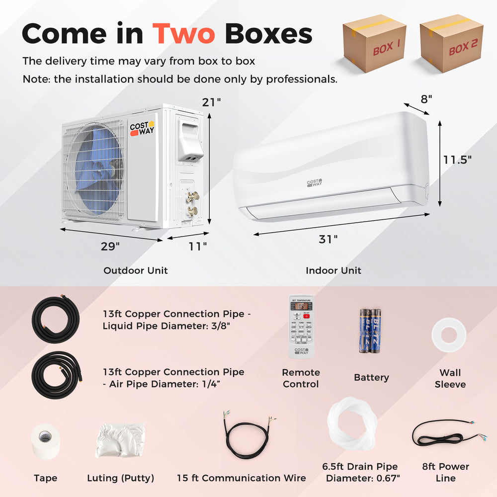 Costway Blast Series Mini Split Air Conditioner Heater Ductless 12000 BTU 17 SEER2 208-230V Remote Control New