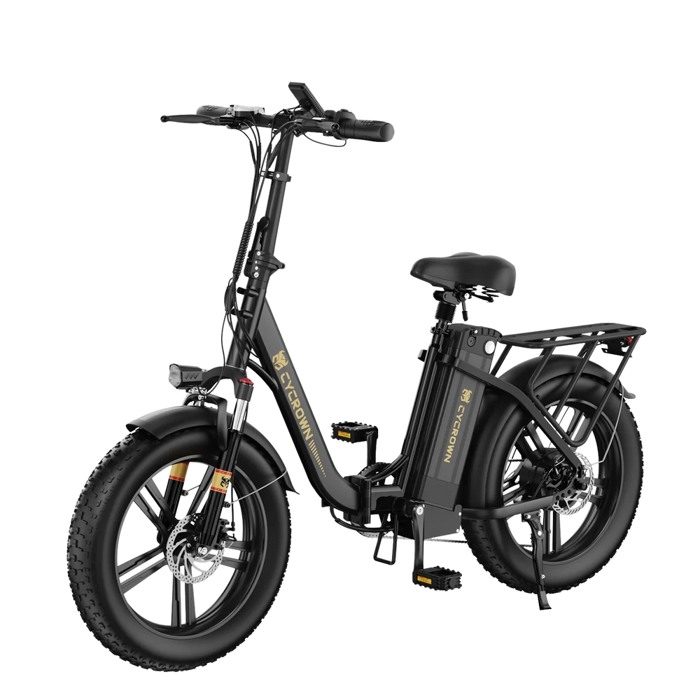 Cycrown CycFree Fat Tire Folding Electric Bicycle 7 Speed 20" 500W Motor with Peak 750W 48V 20Ah Lithium Battery 20 MPH 75 Mile Range Black New Canada Only