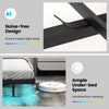 Floating bed frame with LED lights, under-bed space for cleaning, and noise-free design for a restful sleep.