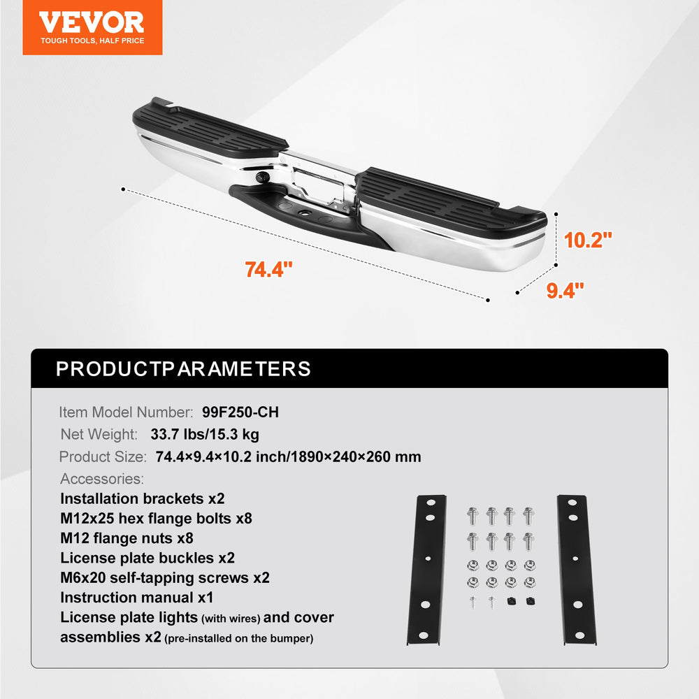 Vevor Rear Step Bumper Steel Compatible with 1999-2007 Ford F250/F350 Super Duty New