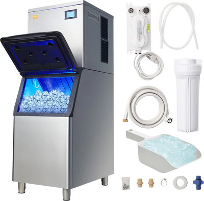 Vevor Commercial Ice Maker 550 Lbs/24 Hrs 330.7 Lbs Storage 1000W Auto Self-Cleaning LED Panel New