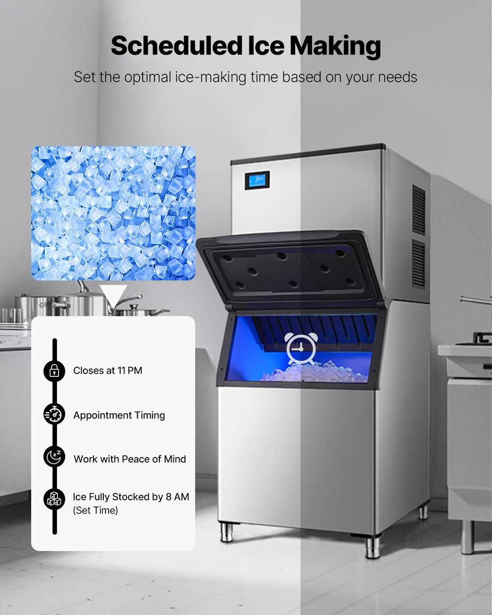 Vevor Commercial Ice Maker Head Unit Only 800 Lbs/Day Self-Cleaning Adjustable Ice Thickness New