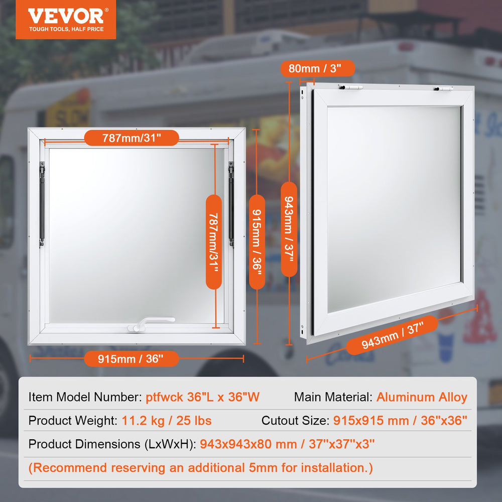 Vevor Concession Window 36" x 36" Aluminum Alloy Food Truck Service Window with Awning Door New