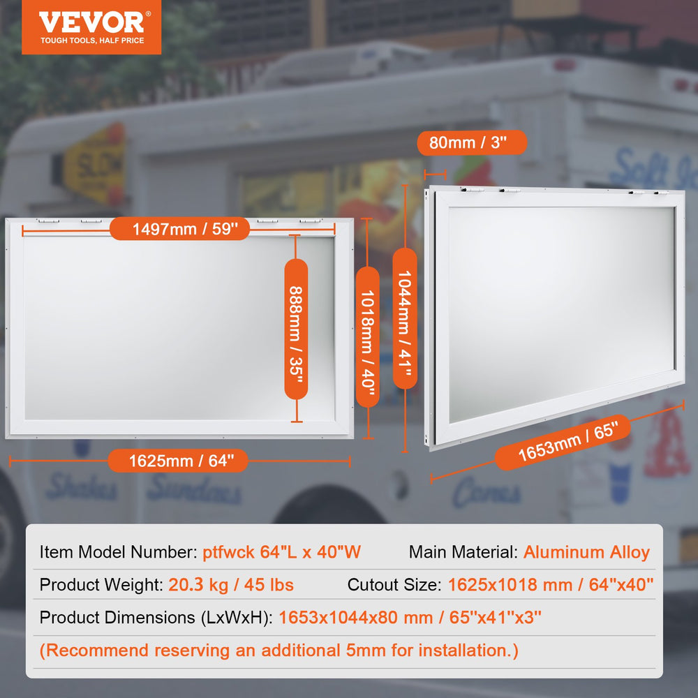 Vevor Concession Window 64" x 40" Aluminum Alloy Food Truck Service Window with Awning Door New