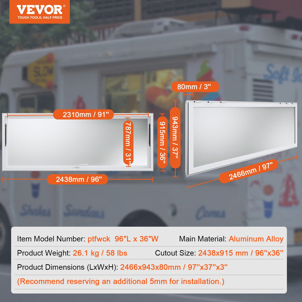 Vevor Concession Window 96" x 36" Aluminum Alloy Food Truck Service Window with Awning Door New