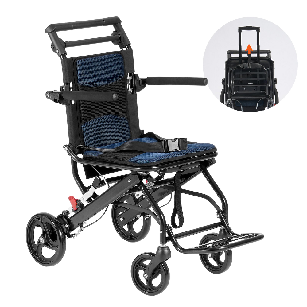 Vevor Wheelchair 15.7" Seat Lightweight Foldable Aluminum Alloy Transport Chair 220 Lbs Capacity New