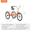 Vevor Adult Tricycle 26" 1-Speed Carbon Steel Cruiser with Backrest Seat Cushion and Basket New