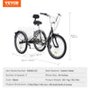 Vevor Adult Tricycle 24" 7-Speed Carbon Steel Cruiser with Backrest Seat Cushion and Basket New