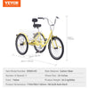 Vevor Adult Tricycle 24" 1-Speed Carbon Steel Cruiser with Backrest Seat Cushion and Basket New