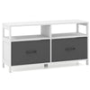 White fabric chest of drawers featuring 2 foldable drawers and 2 open shelves, ideal for storage in any room.