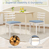 White fabric kitchen side chairs with rubber wood frame and padded seat, ideal for dining or study use.