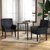 Two black fabric upholstered executive guest armchairs with rubber wood legs, placed around a modern table in a stylish.