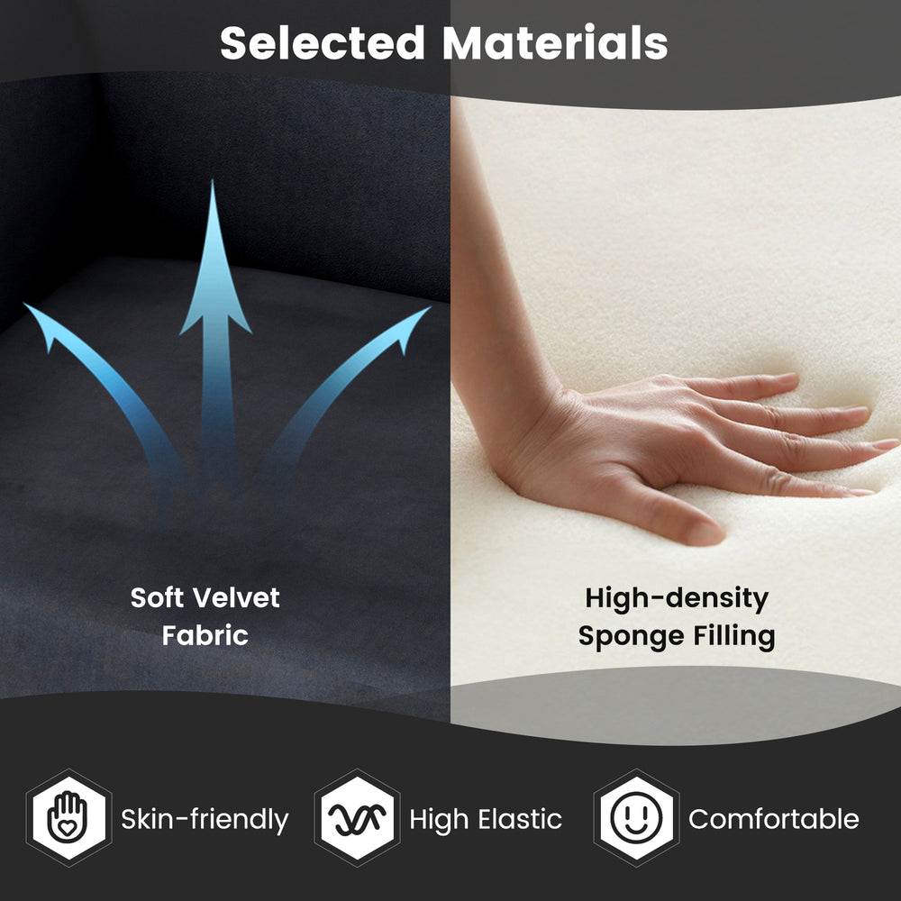Soft velvet fabric and high-density sponge filling of the black upholstered armchair for comfort and style in any.